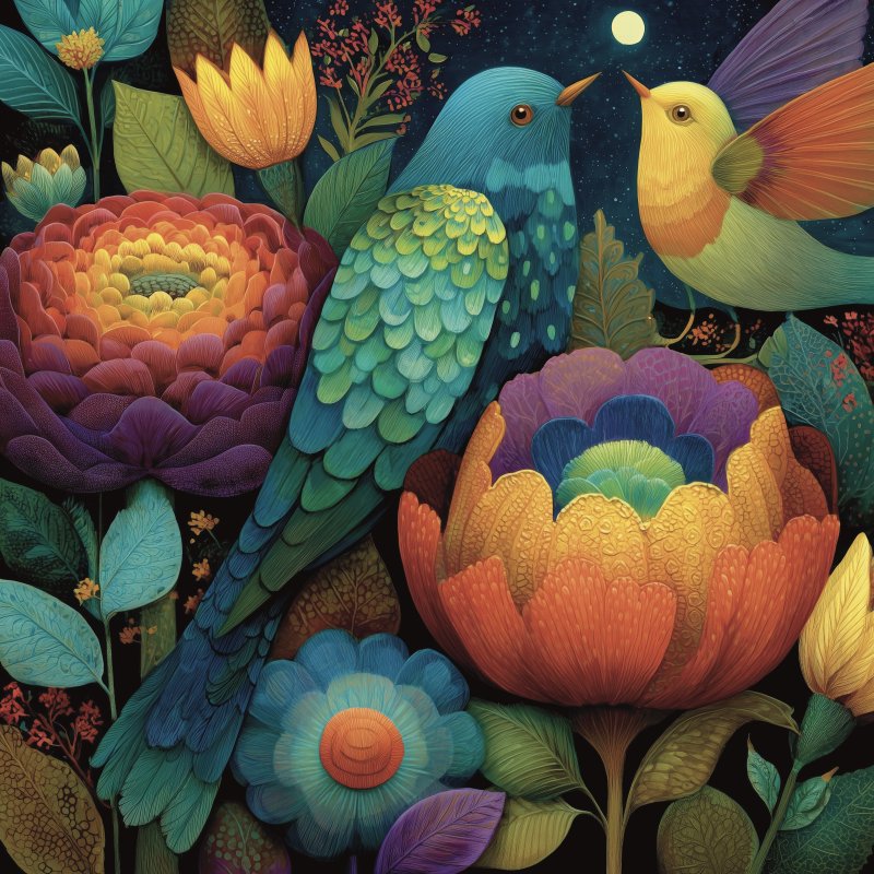 Colorful Birds and Flowers