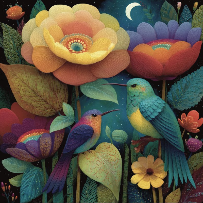 Vibrant Floral Hummingbirds