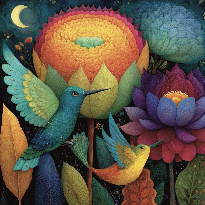 Colorful Floral Hummingbirds