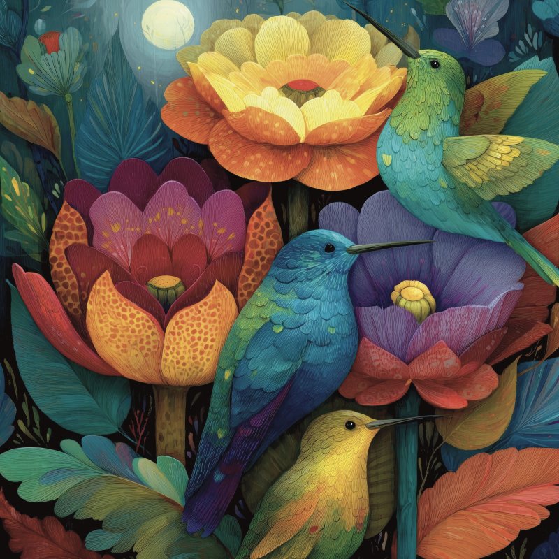 Colorful Floral Birds