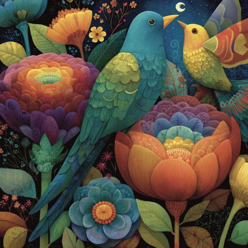 Colorful Bird and Flower Art