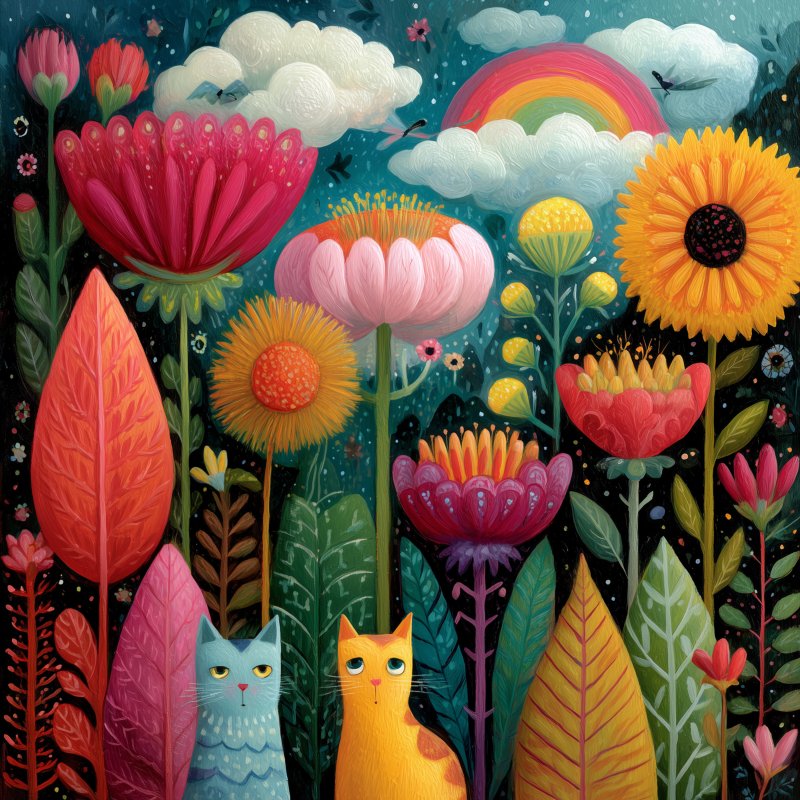 Colorful Floral Cats
